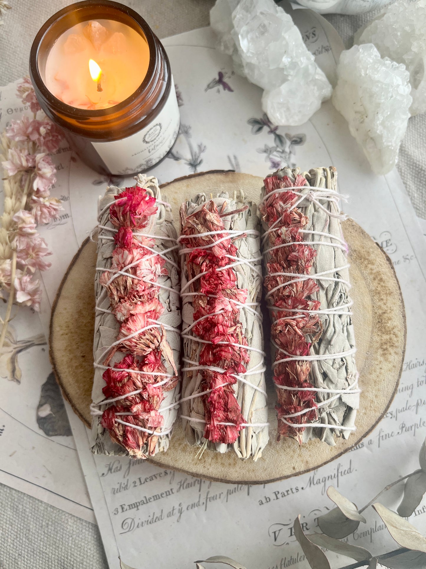 Smudge Stick, White Sage and Pink Sinuata 4"