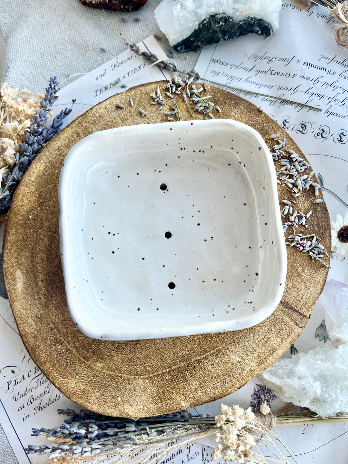 Handmade Ceramic Soap Dish - White Speckle
